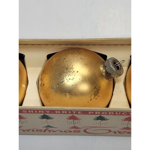 5 MCM Vintage Christmas Tree Ornaments, Glass Satin Gold Shiny Brite - Picture 3 of 3
